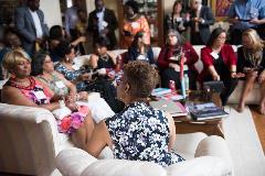 A group of people at an event talking