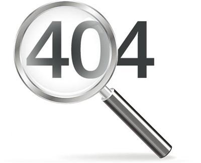 The number "404" with a magnifying glass overtop of it